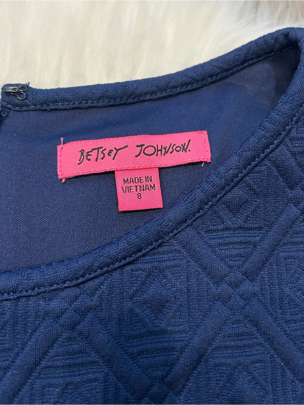 Betsey Johnson Size 8 Textured Geometric Diamond Dress Long Sleeve Navy Blue - Picture 12 of 16